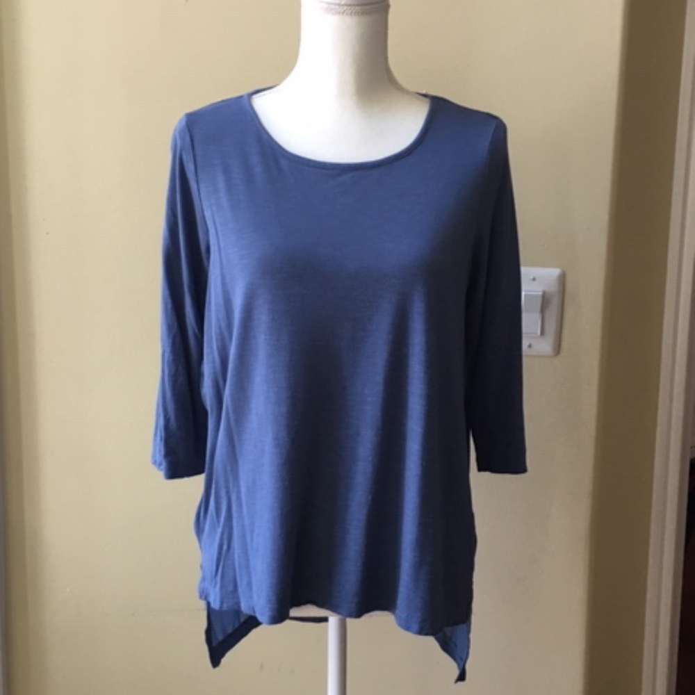 Bcbgmaxazria Blue Sheer Back High-Low Hem Top
